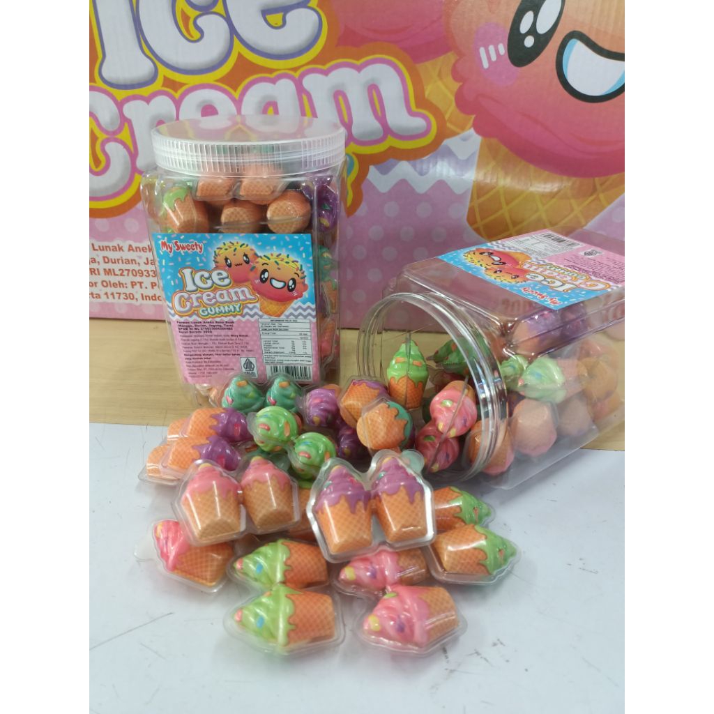 

Permen ICE CREAM gummy aneka rasa buah 1 toples isi 30 pcs