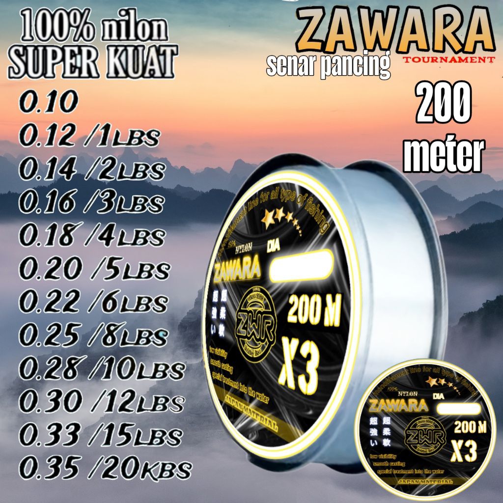 Senar pancing Bening 200 meter super kuat anti keriting Zawara