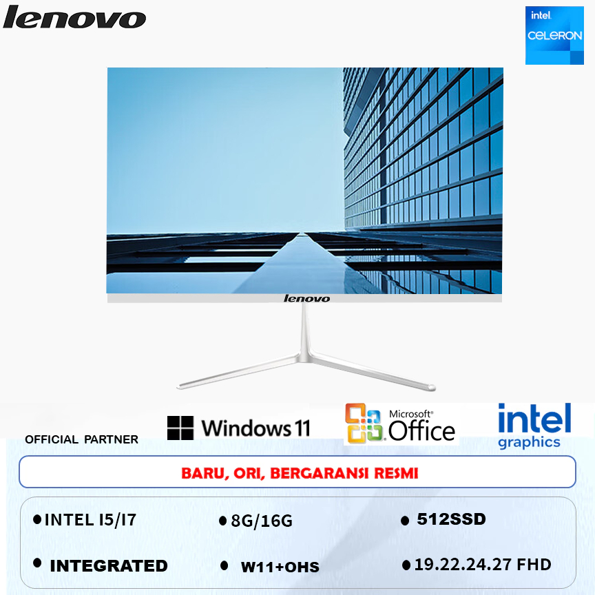 lenovo Komputer Full PC All-in-One19‘  27“ Baru Terbaru HD Super Tipis Intel Core i3/i5/i7 Untuk Rum