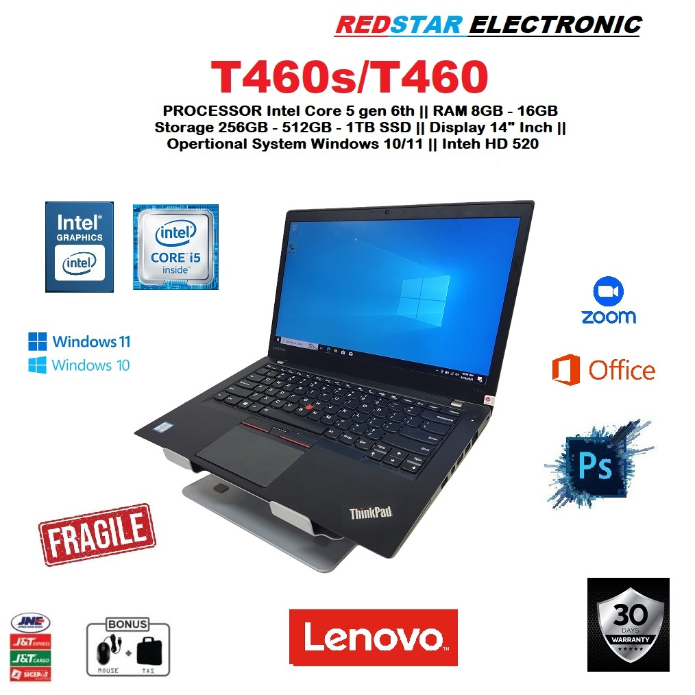 LAPTOP LENOVO THINKPAD T460/T460s INTEL CORE 5 Gen 6th RAM 16GB SSD 512GB - FREE Mouse & Tas