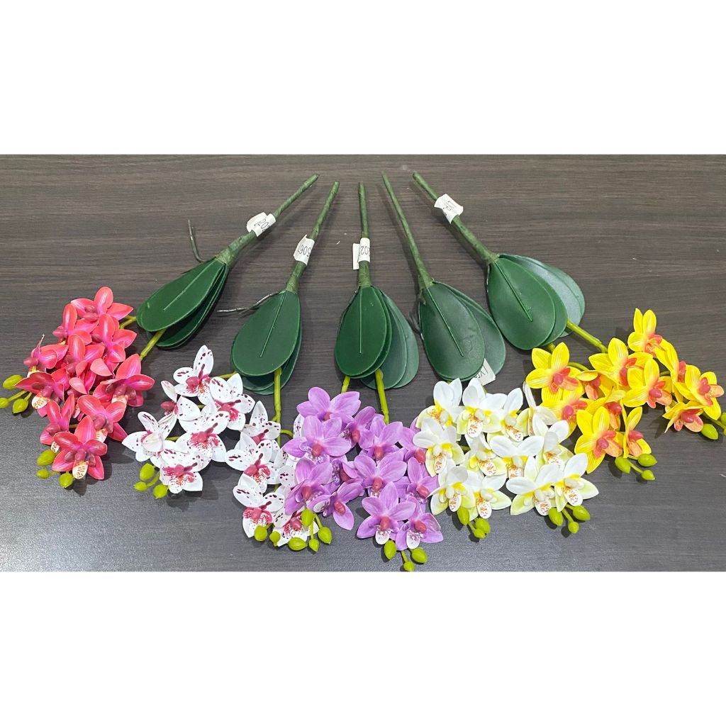 Bunga Anggrek Latex Cattleya 12Kuntum 2Daun 2Cabang / Angrek Mini