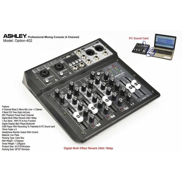 MIXER ASHLEY OPTION 402 BLEUTOOTH MIXER ASHLEY OPTION-402 4CHANNEL ORIGINAL