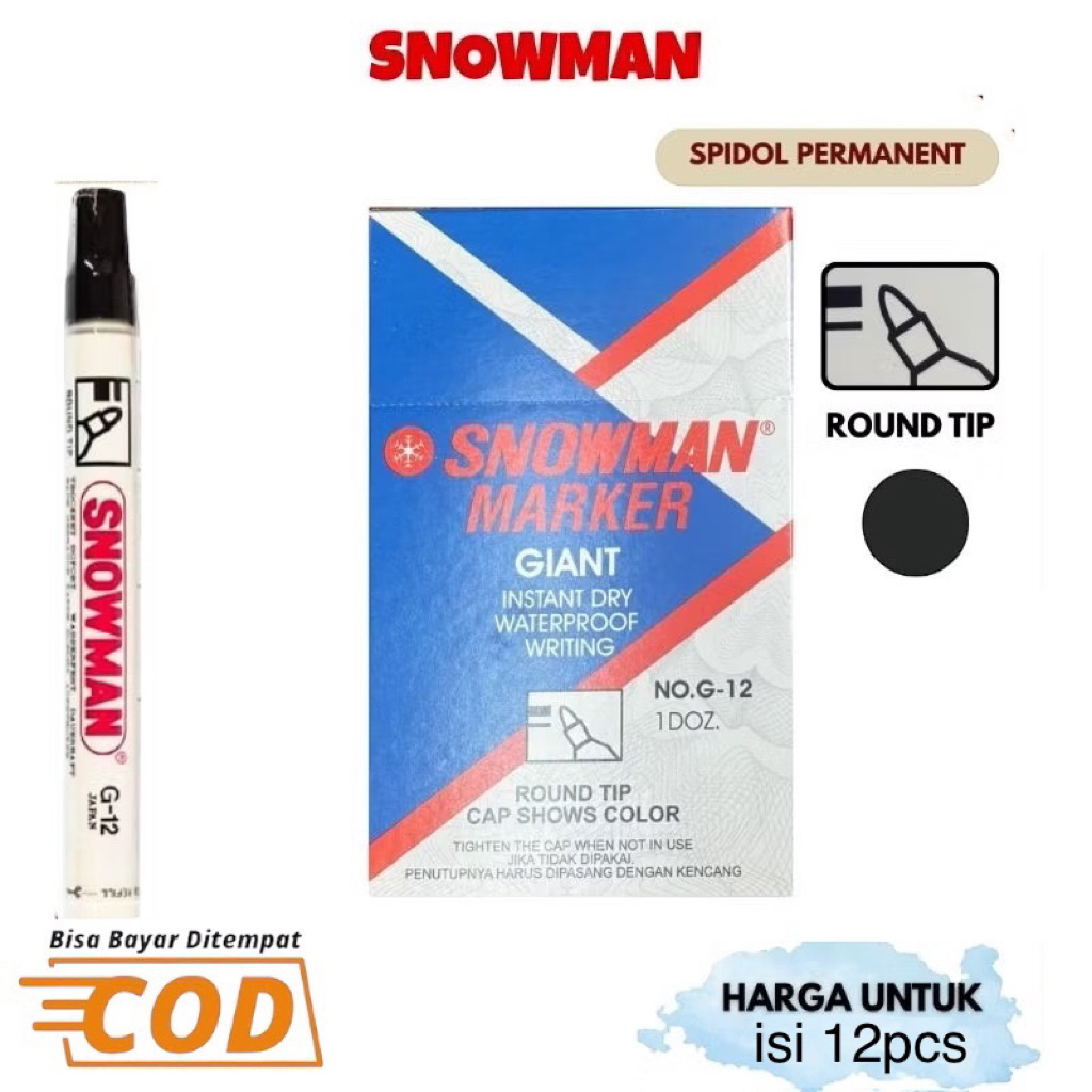 

Spidol snowman permanen G12 hitam / Marker Permanen 1 kotak isi12pcs