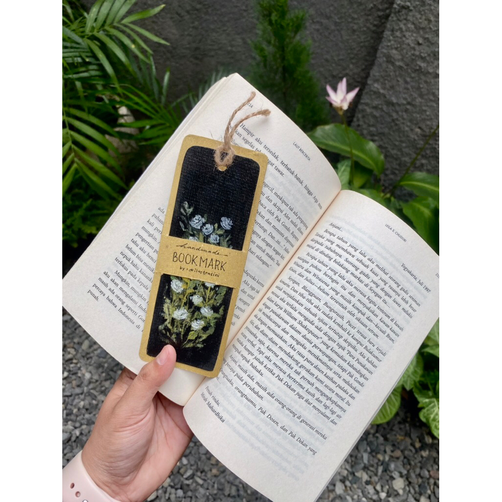 

Bookmark Handmade watercolor flower and cute character