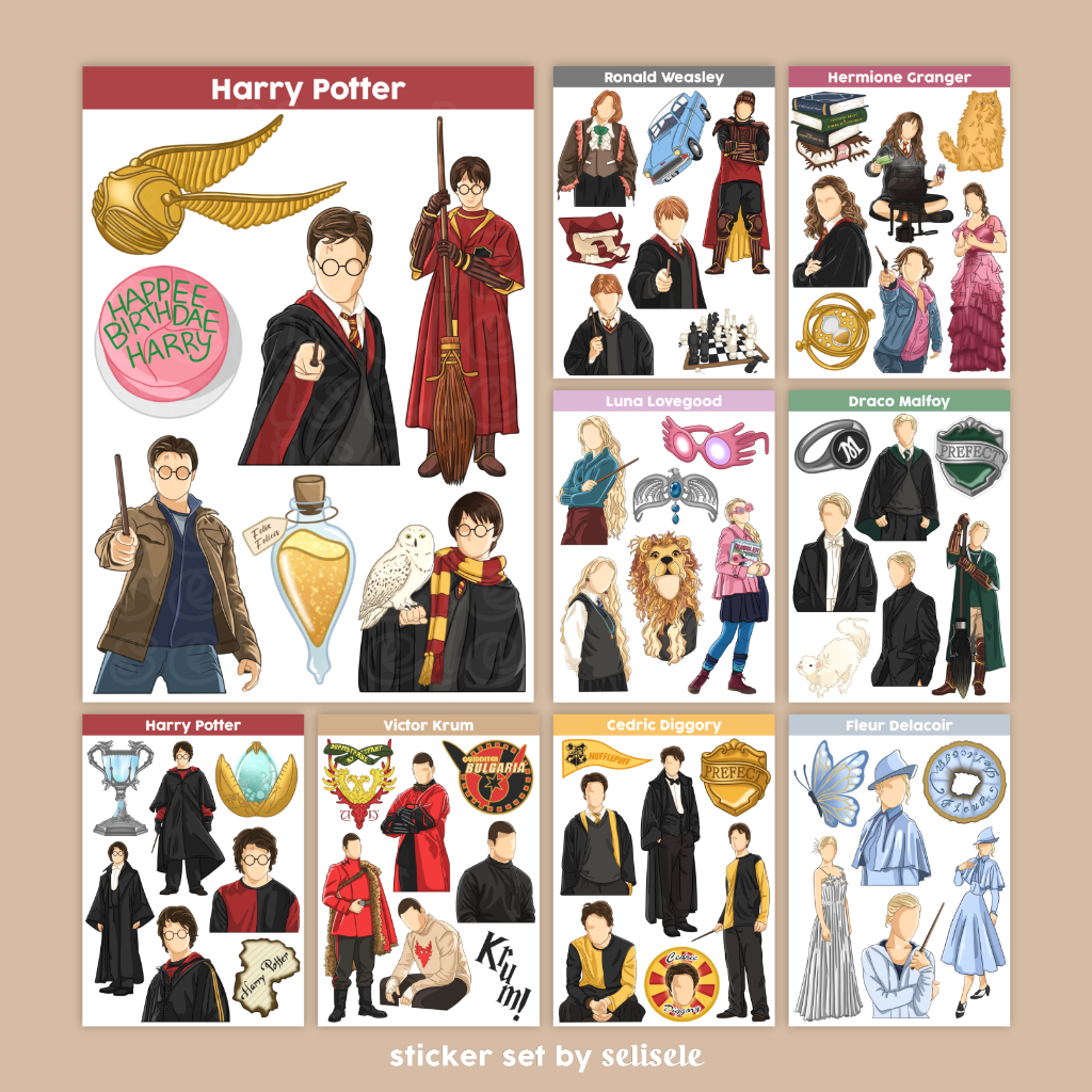 

SELISELE - Harry Potter Sticker Sheet | Sticker Aesthetic Vinyl Waterproof Laptop/Case HP/Tumblr/