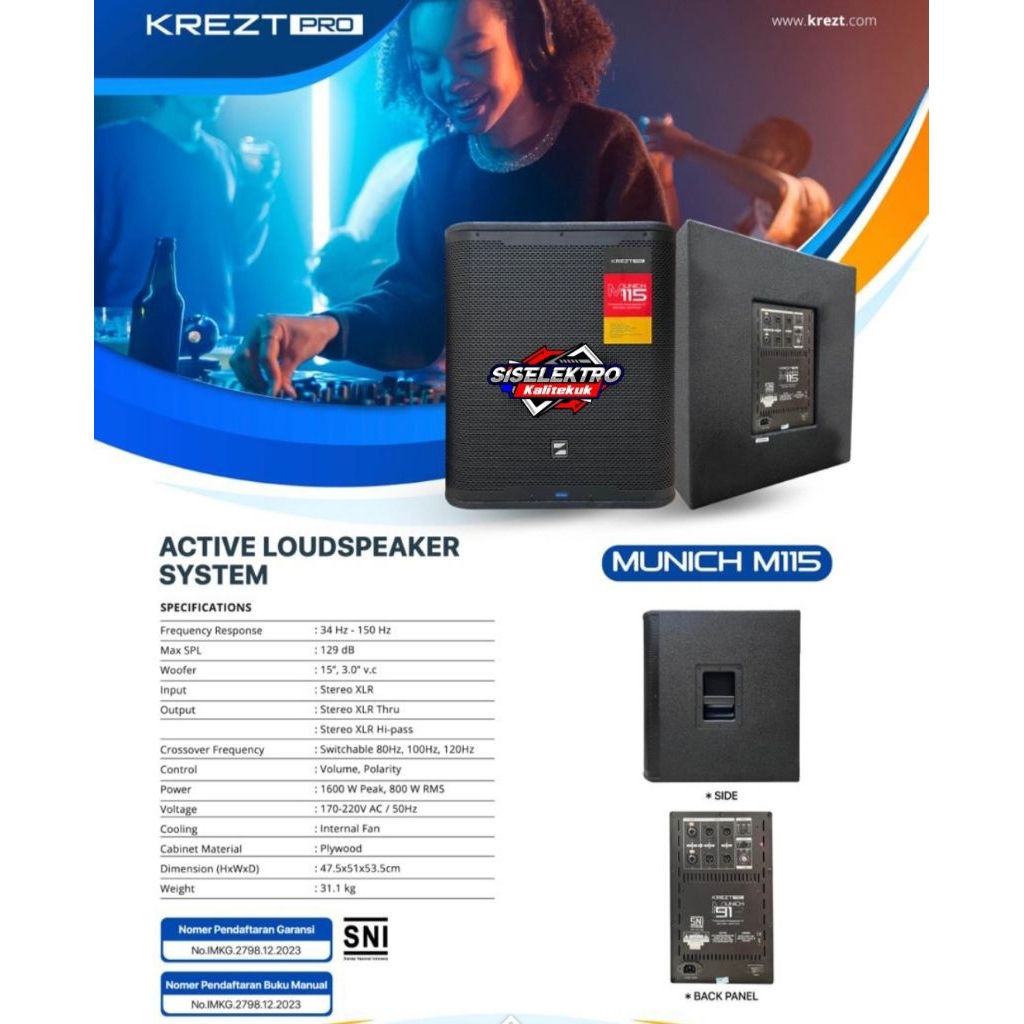 subwoofer aktif krezt Munich m115 subwoofer aktif 15 inch