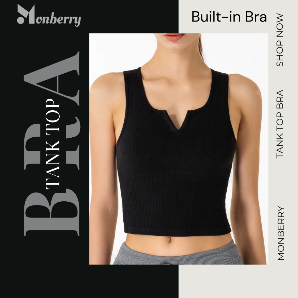 Kaos Tank Top Bra Wanita Monberry TB1C Dalaman Pakaian Dalam Fashion Sporty Gym Olahraga Basic Solid
