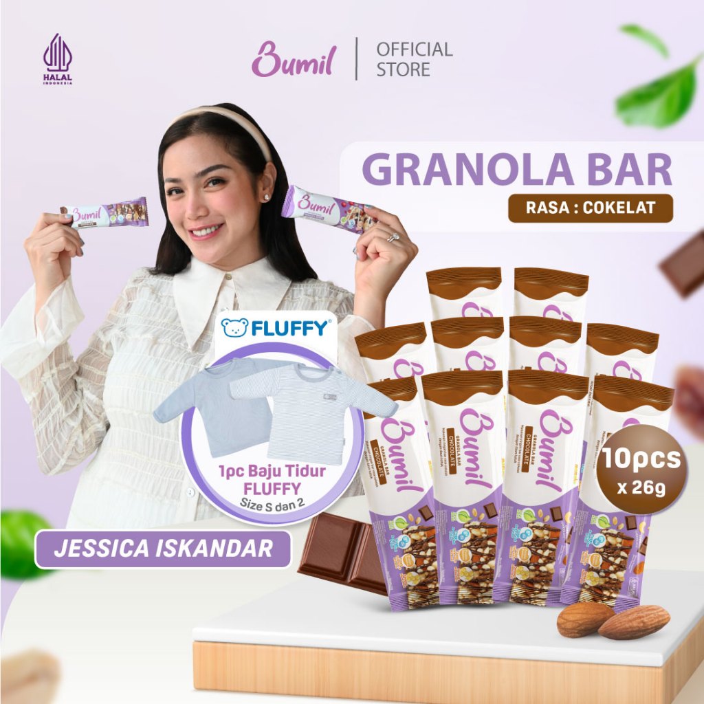

BUMIL Makanan Ringan Bar Rasa Coklat dengan Daun Katuk (Granola Bar Coklat) [10 pcs]