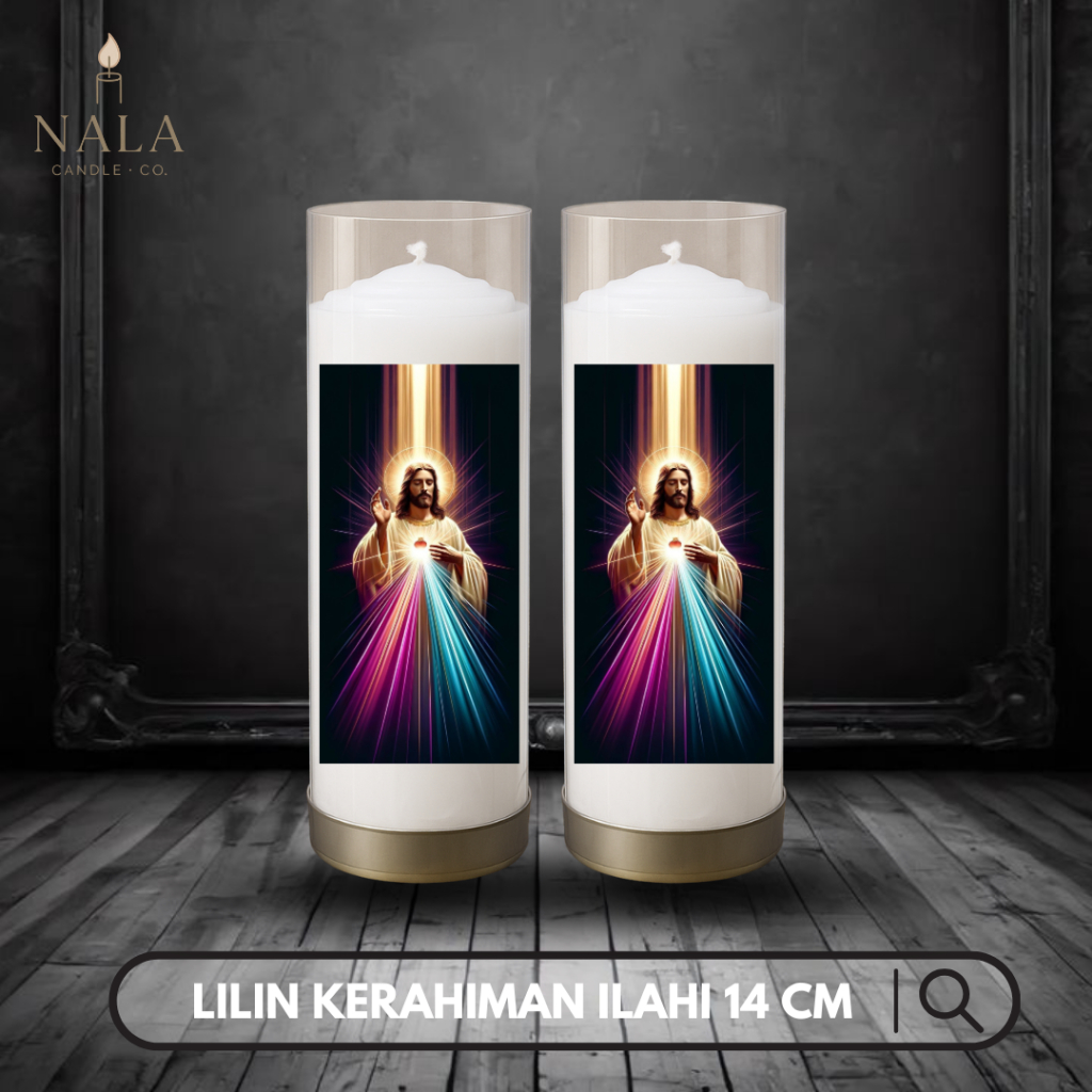 Lilin Doa Katolik Altar – Devosi Koronka Yesus Kerahiman Ilahi Putih 14 cm Gambar 9