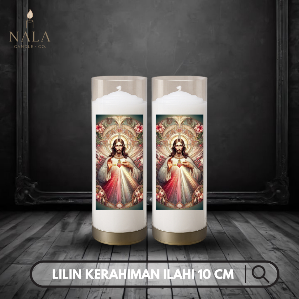 Lilin Doa Katolik Altar – Devosi Koronka Yesus Kerahiman Ilahi Putih 10 cm Gambar 1