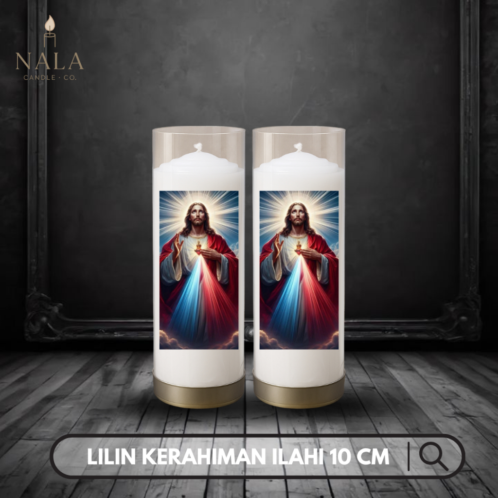 Lilin Doa Katolik Altar – Devosi Koronka Yesus Kerahiman Ilahi Putih 10 cm Gambar 3