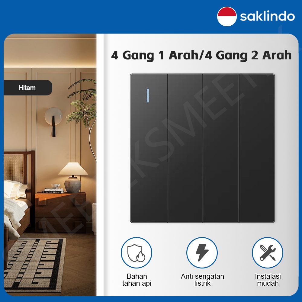 Saklindo Saklar On Off Lampu Saklar Dinding Aesthetic Rumah Switch 4 Gang Sakelar Series Hitam