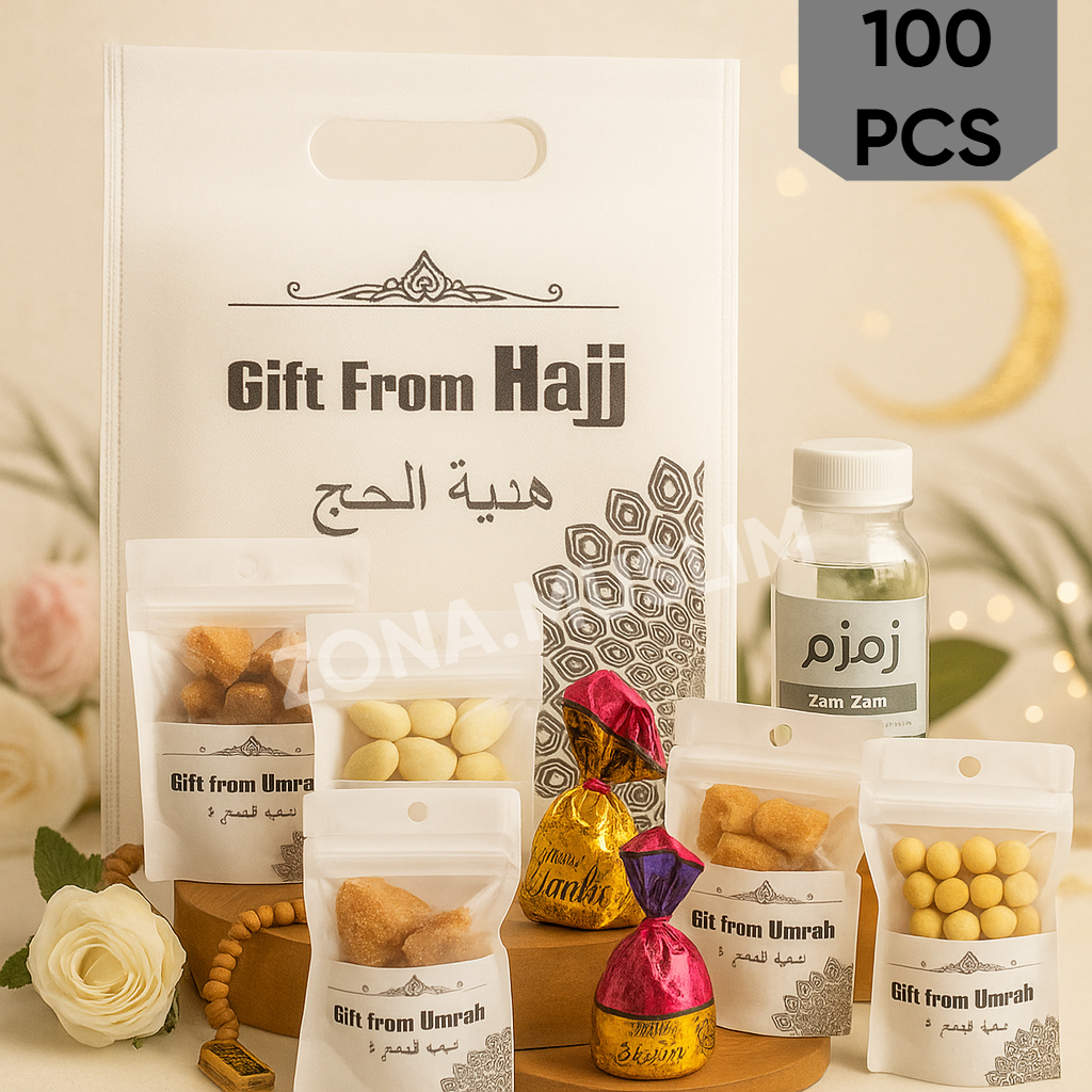 

PAKET OLEH-OLEH HAJI DAN UMROH 100PCS KEMASAAN EXCLUSIF/PREMIUM / HAMPERS HAJI PREMIUM