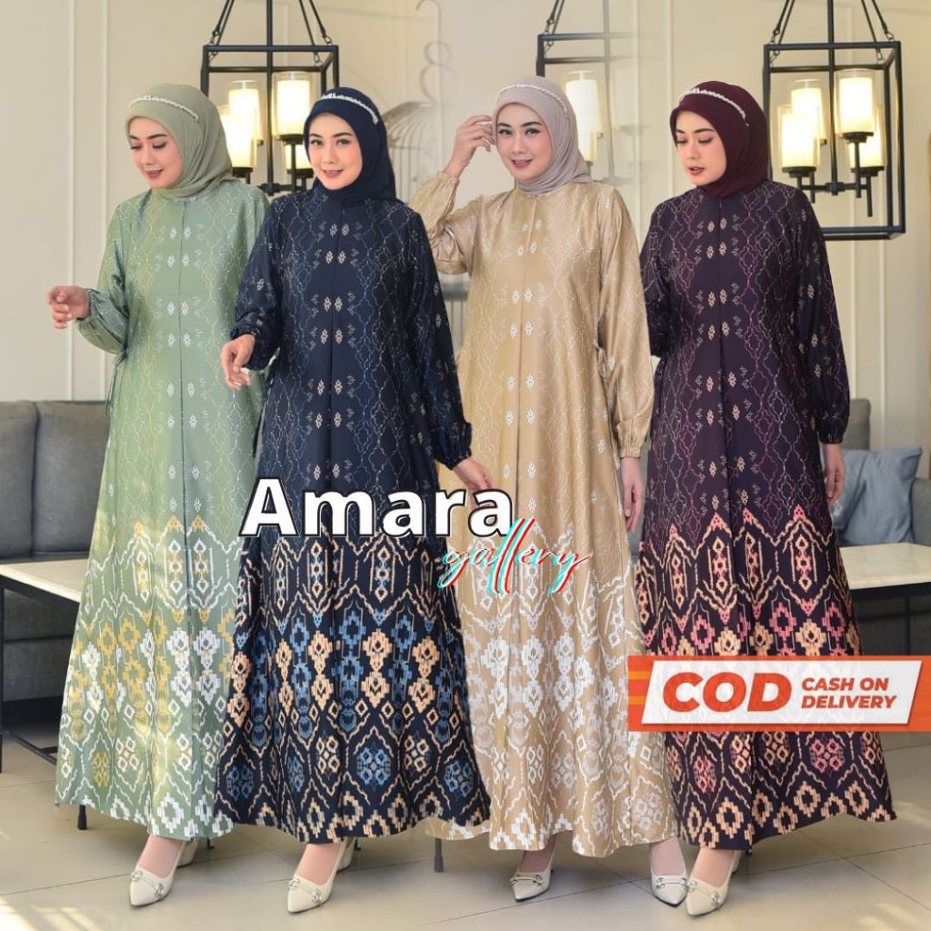 Amara Gallery Gamis Silk Motif Bunga Burgundy Navy Cream Sage Green