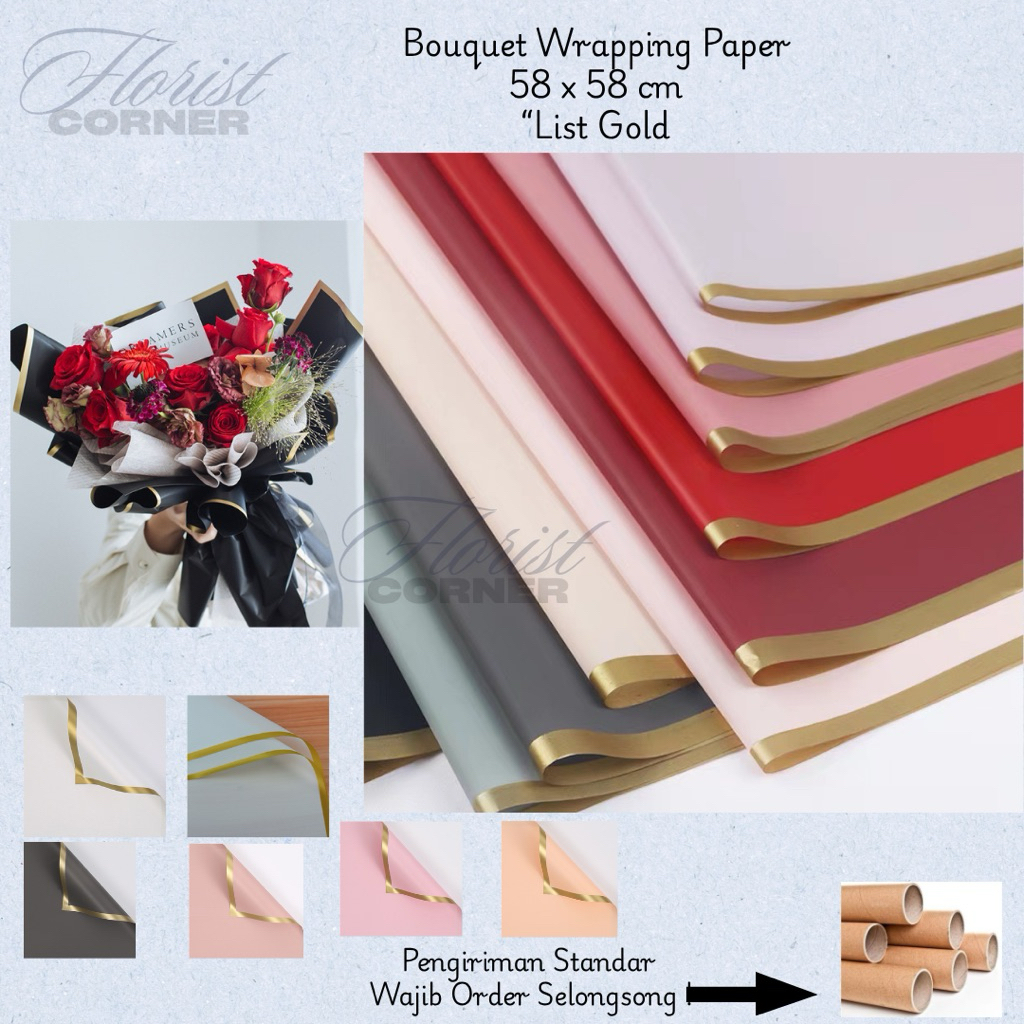 

[ Per Lembar ] Kertas Buket List Gold / Cellophane Flower Wrapping