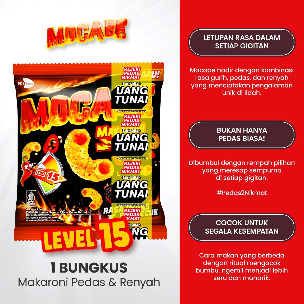 

Mocabe - Barbecue - Small Pack - 1 Karton (6 renceng) - 60 Pcs - 24gr (Free 12 Pcs)