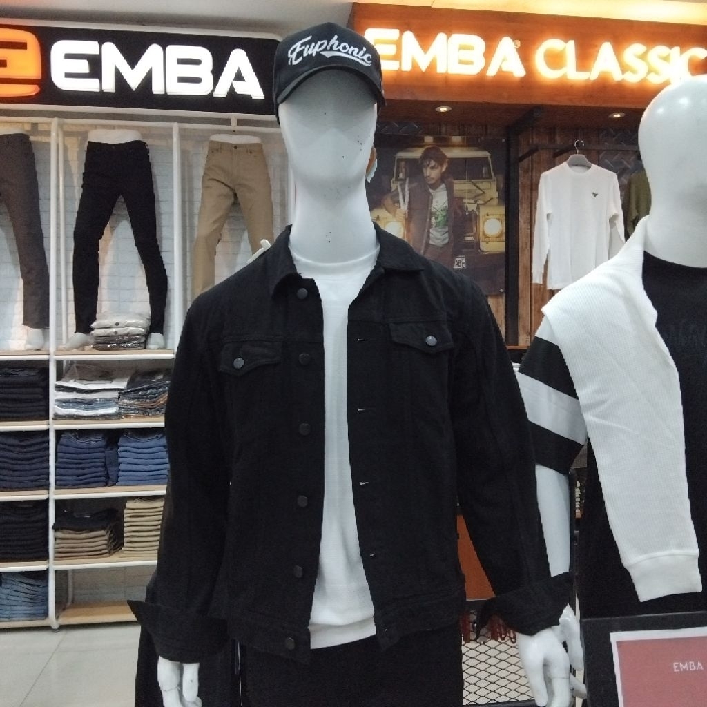 EMBA jaket jeans pria hitam original