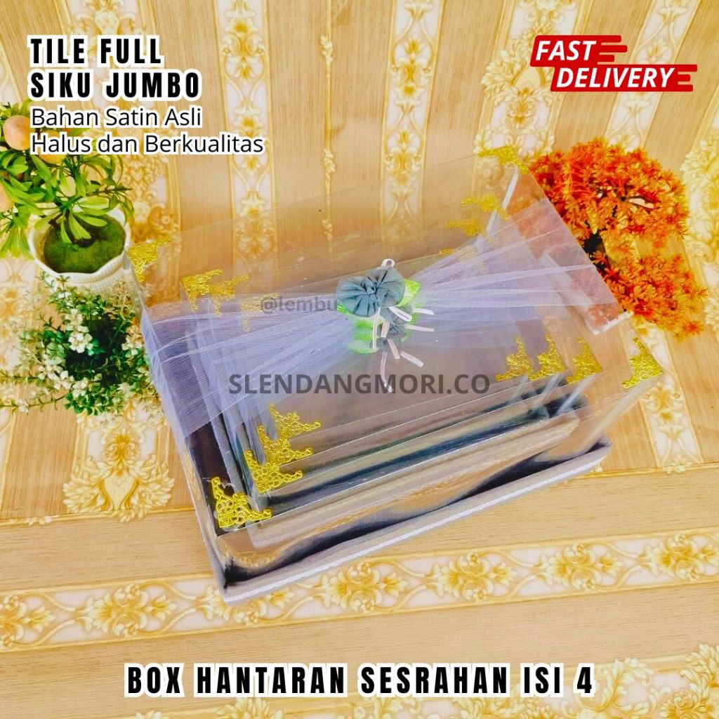 

Box Kotak Hantaran Seserahan Lamaran Nikah Isi 4 Mika Siku Jumbo Tile Satin Berkualitas