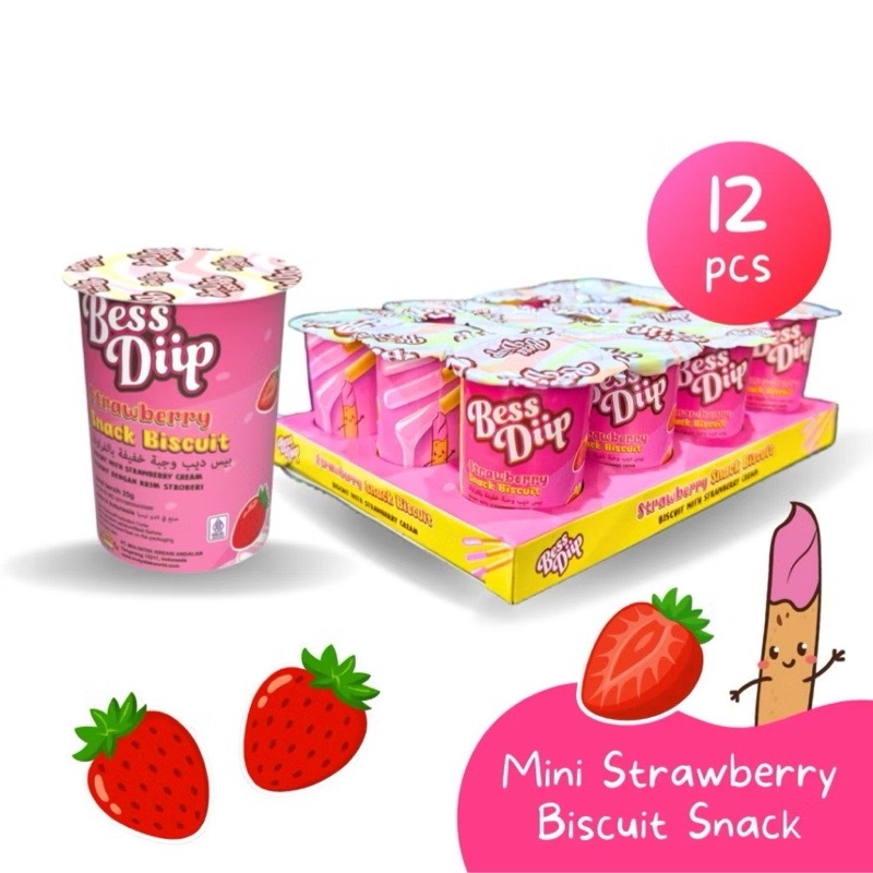 

Mini Strawberry Biscuits Snack Dips 12 x 7gr Rasa Strawberry | Biskuit Colek Stroberi by Jadoel_Snack