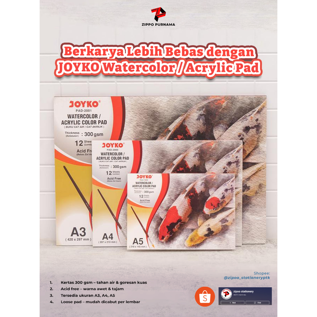 

Buku Watercolor Acrylic Pad A3 / A4/ A5 300Gsm Joyko / Buku Gambar A3/A4/A5 300gsm