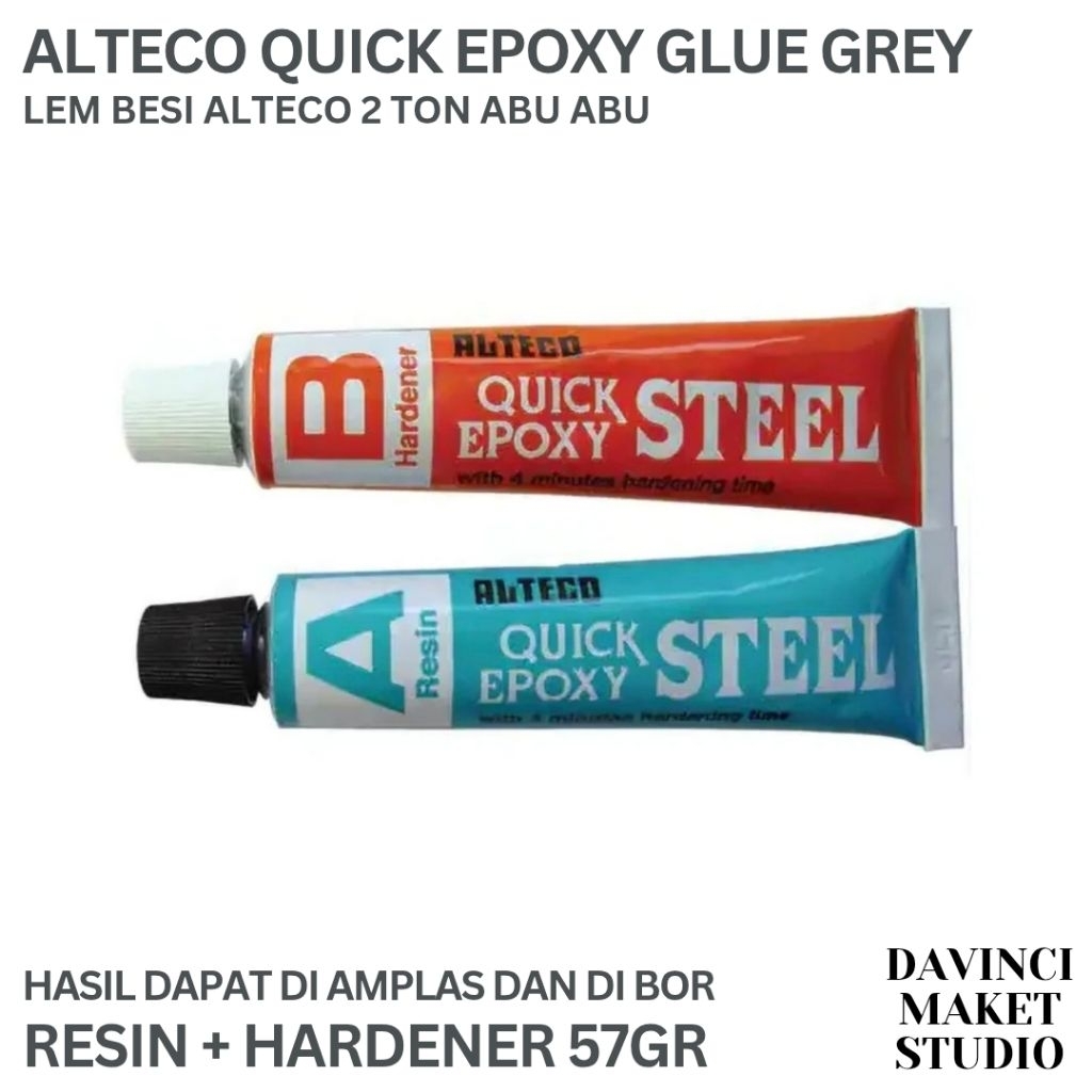 

(Grey) Lem Besi Epoxy 2T Alteco 2Ton 57gr - Quick Epoxy Abu Steel 4 minutes Resin Hardener