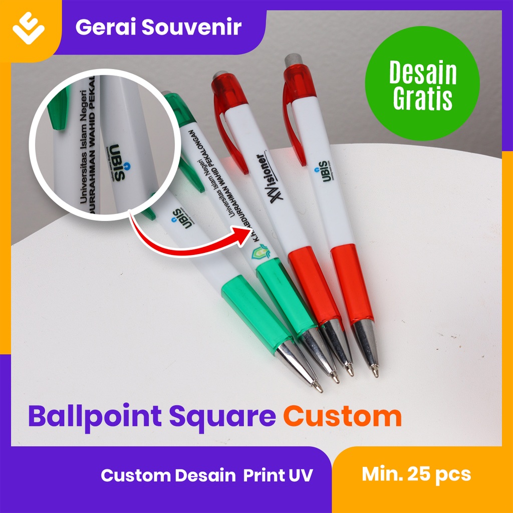 

Ballpoint Square Custom Desain Print UV Bolpen Kotak Murah Souvenir Pernikahan Acara branding murah