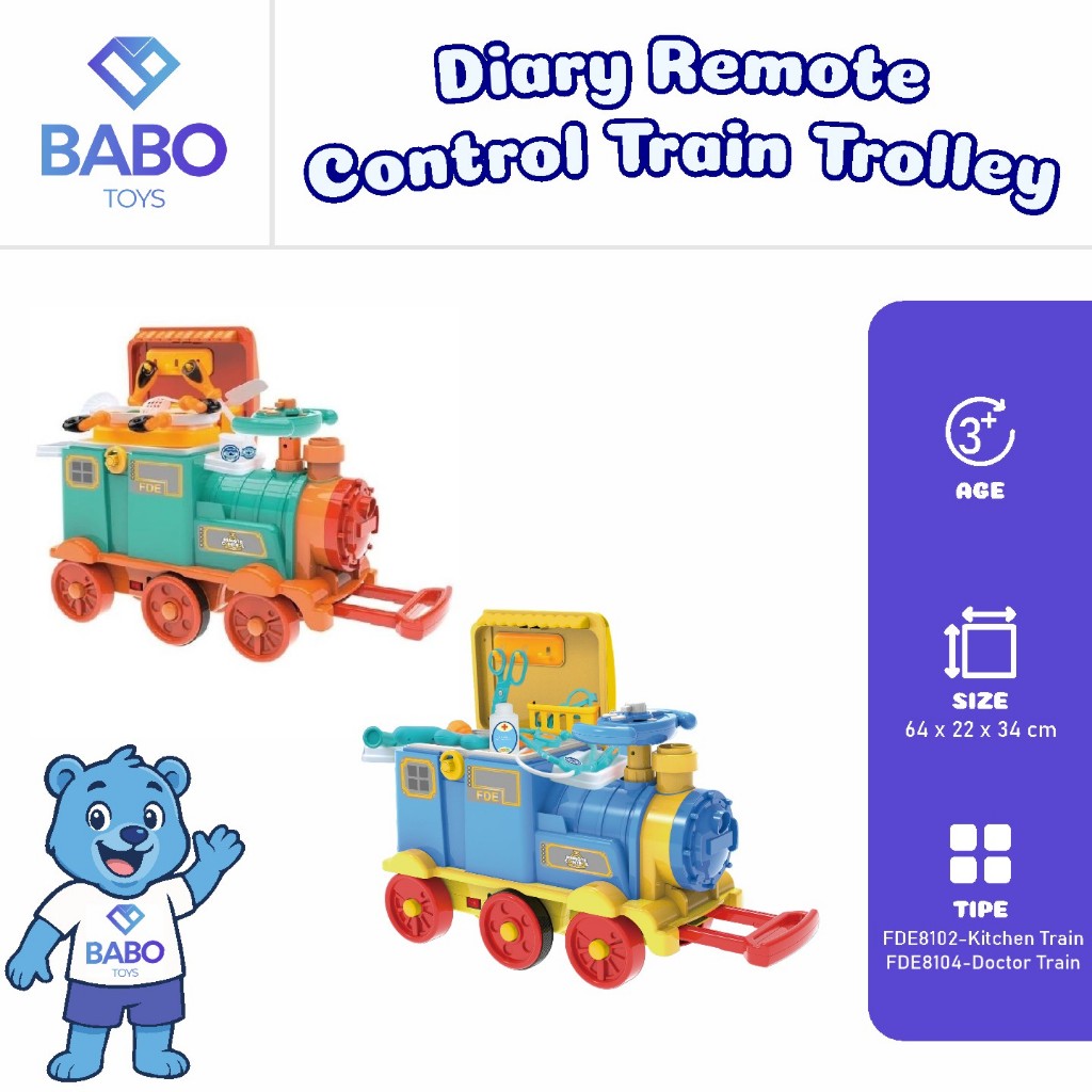 Koala Diary Remote Control Train Trolley Case Set Mainan Kereta Kendaraan Anak