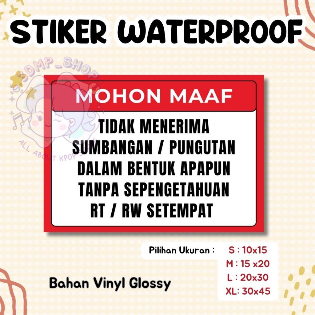 STIKER SIGN WATERPROOF TIDAK MENERIMA SUMBANGAN