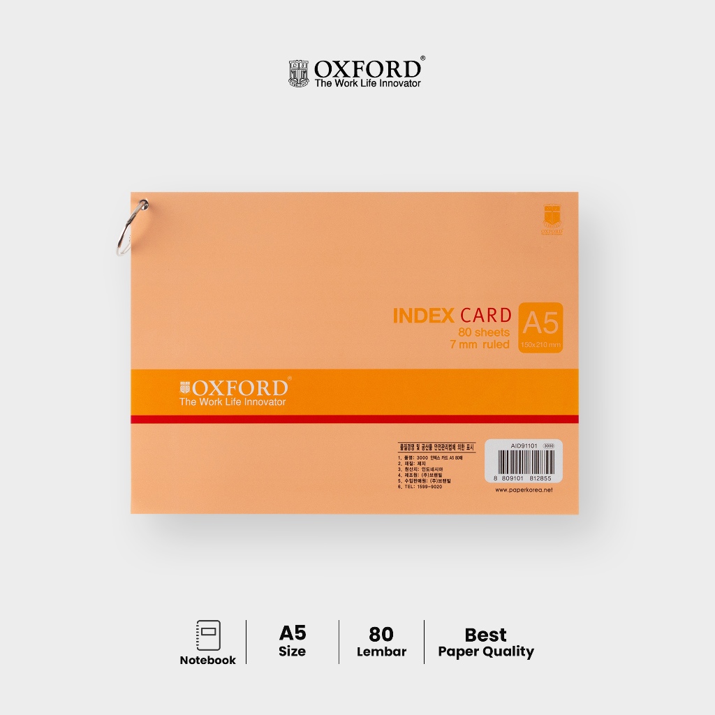 

Oxford Memo Ring Ukuran A5 Notes 80 Lembar - Note Ring/Note Card/Flash card A5 180 GSM
