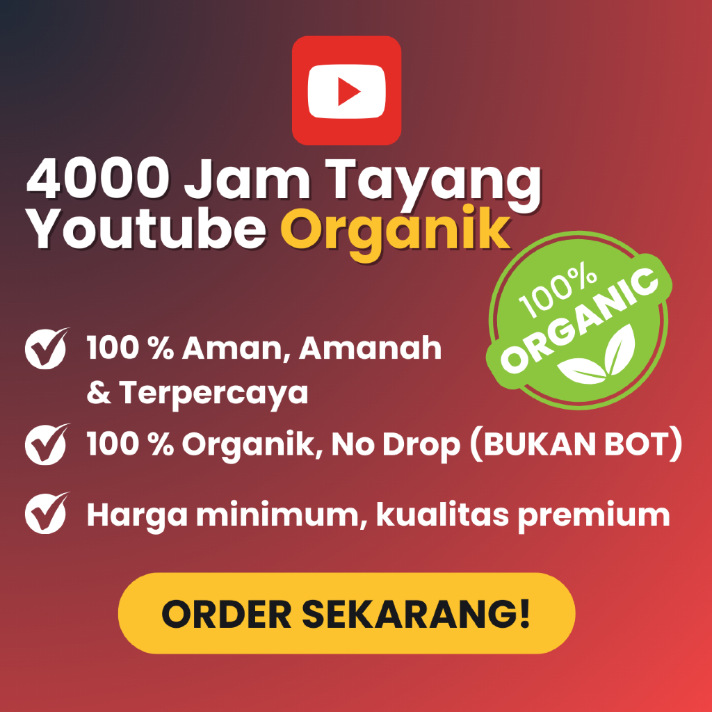 Jasa Jam Tayang Youtube Monetisasi | Organik, Aman Kualitas Premium