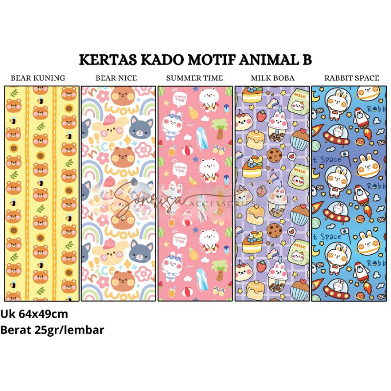 

SONRISA - Kertas Kado Anak Motif Animal Lucu Karakter / Bungkus Kado Doff Wrapping Paper
