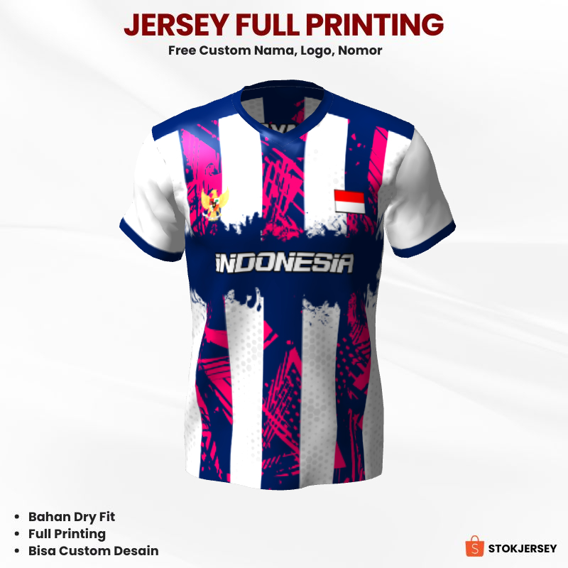 Kaos Jersey Futsal Putih Pink Biru Motif Abstrak 294 - Jersey Custom Full Printing