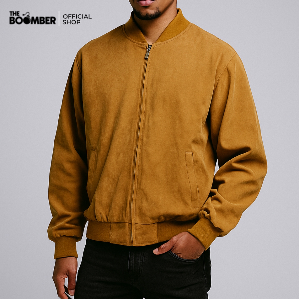 THE BOMBER - Jaket Bomber Pria Unisex Leather Suede Kuning