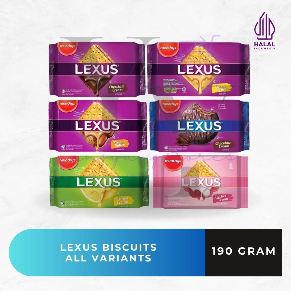 

Munchys Lexus biscuit /Munchy's Biskuit Lexus Cheese Cream/Lemon Cream /Peanut Butter /lychee cream/Coklat Cream 190gr