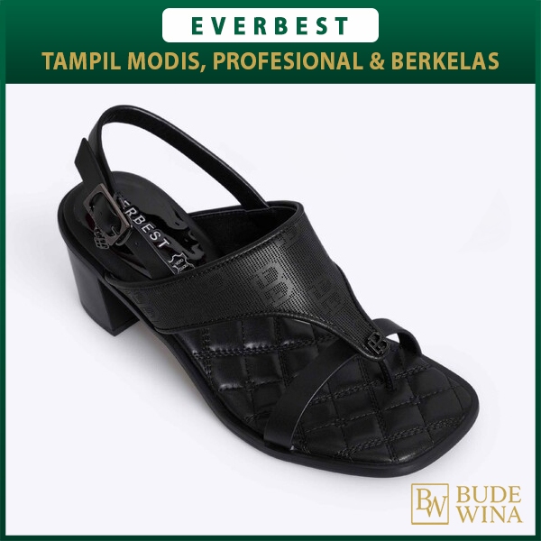 SANDAL HEELS EVERBEST WANITA ORIGINAL SENDAL HAK HEEL KULIT ASLI TERBARU HITAM EVEW211