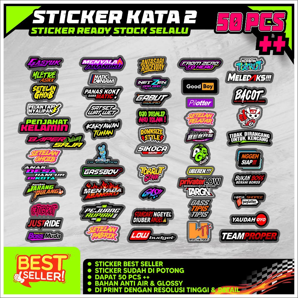 

Sticker kata kata viral 50 picis sudah cutting dan anti air