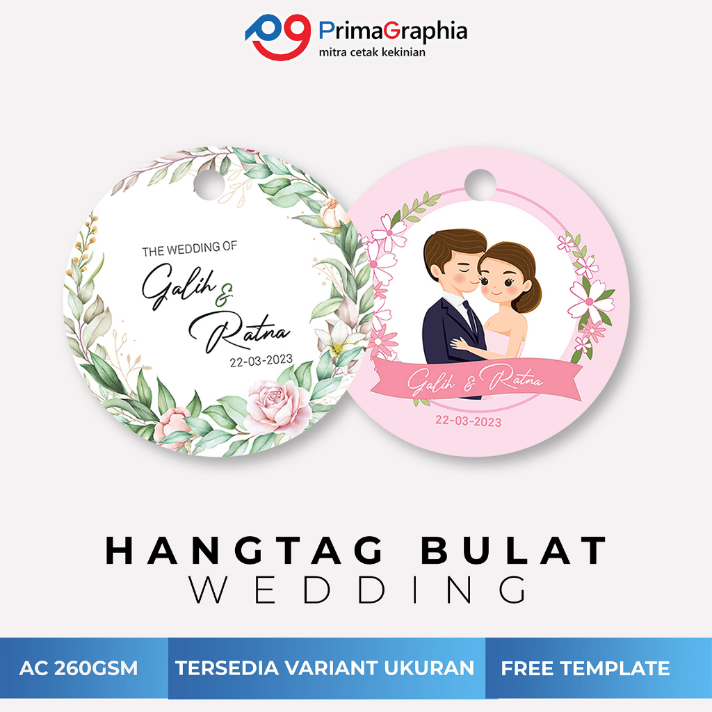 

Cetak Hang Tag Wedding / Pernikahan Bulat Custom Desain Template