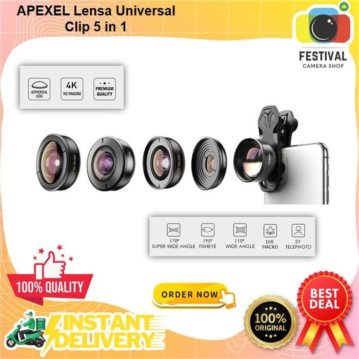 APEXEL Lensa Kamera Smartphone Universal Clip 5 in 1 Lens - APL-HB5 - Black