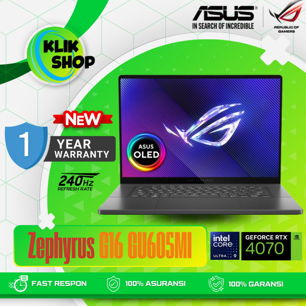 ASUS ROG Zephyrus G16 GU605MI Intel Ultra 9-185H 16GB 1TB RTX4070 16" OLED 240Hz Gaming Laptop