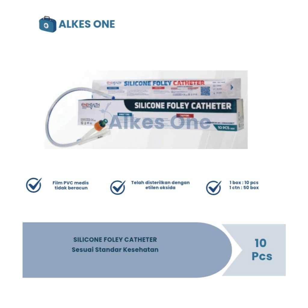 Silicone Foley Catheter Onehealth No 14, 16, 18, 20, 22, 24 Per Pcs