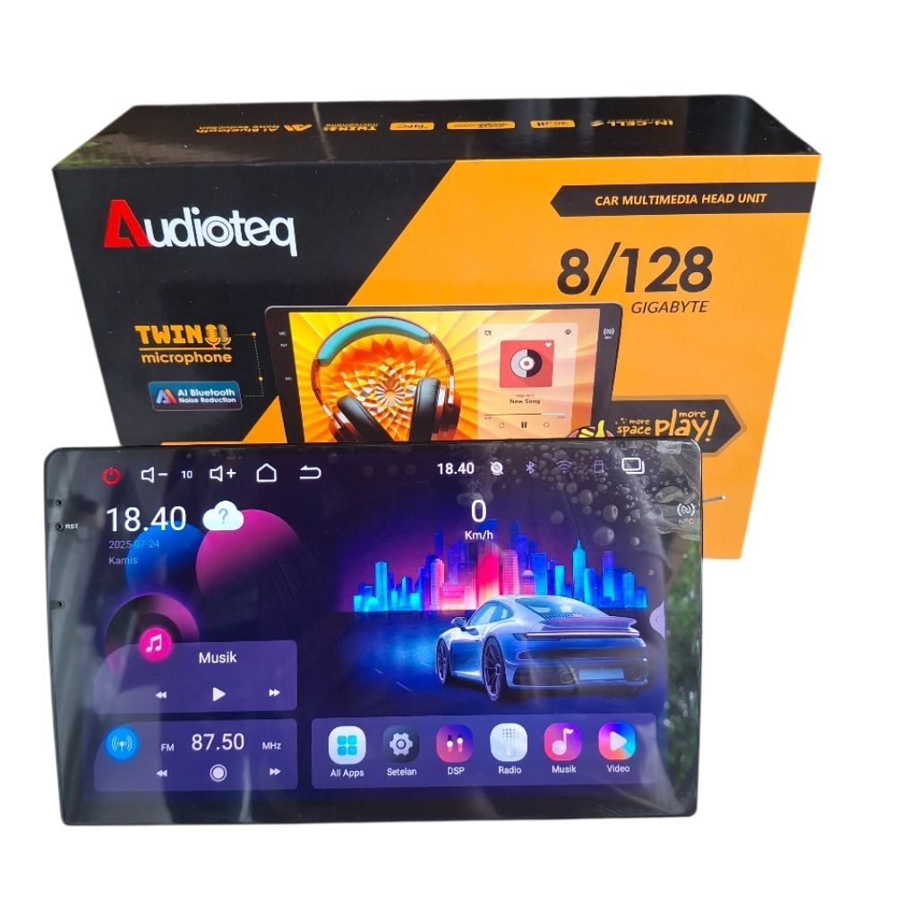 Head unit android 9 inch audioteq AQ-A9 ram 8+128 twin microphone+nfc+support 360