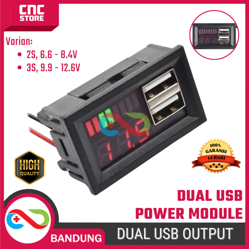 Modul Indikator Tegangan Baterai 12V-24V Dual USB Output Charger HP/Mobile Phone dengan Auto