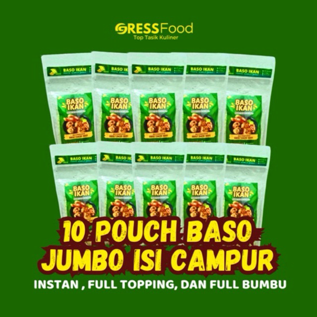 

10 POUCH BASO IKAN JUMBO CAMPUR FULL TOPPING DAN BUMBU