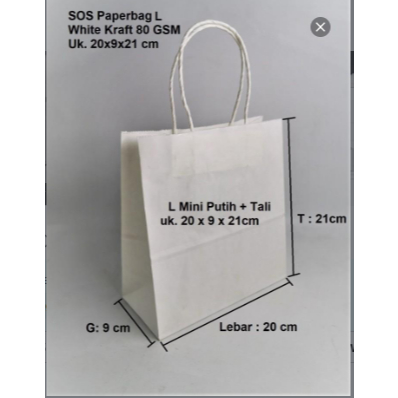 

PAPERBAG SOS L PUTIH 20X9X21 cm + Tali Putih Twist