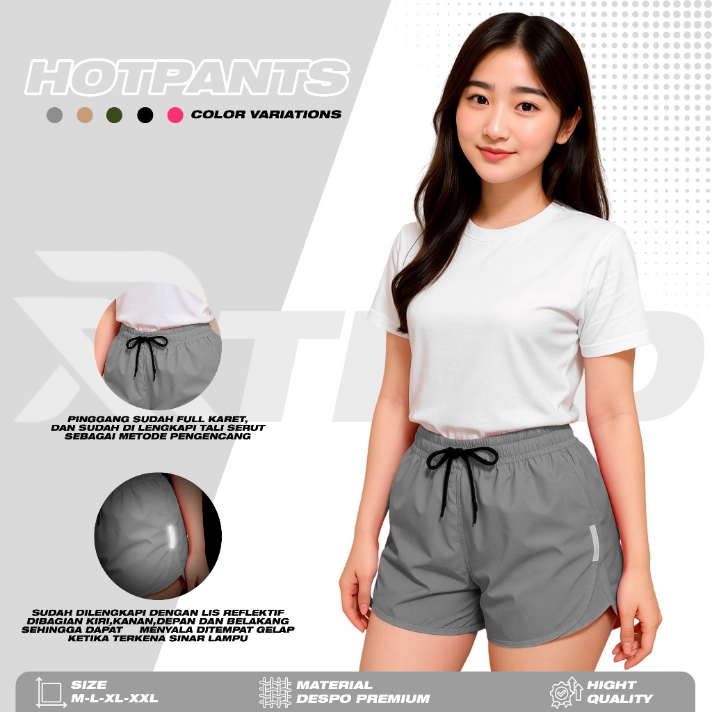 THEREAL.ID - Celana Olahraga Wanita Hot Pants Bahan Despo