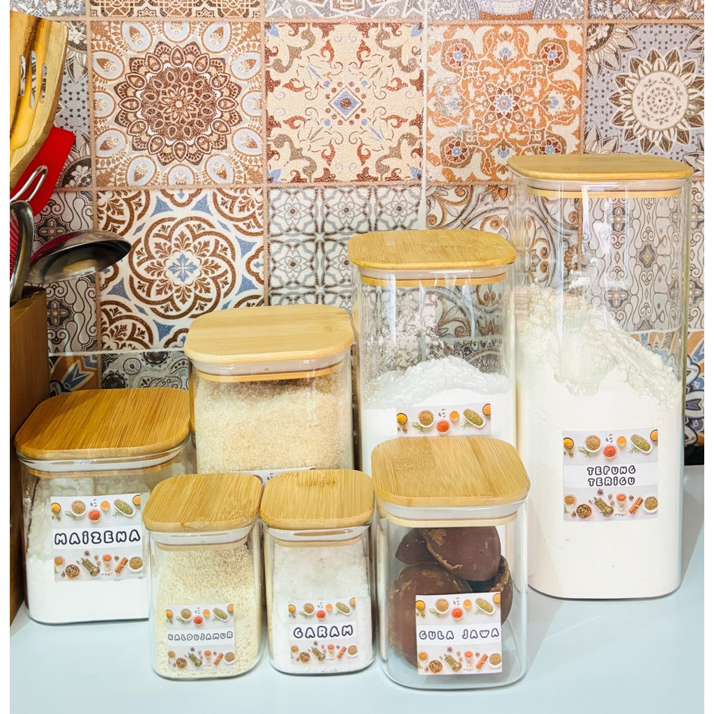 Toples Bumbu Dapur Bisa Request Stiker Kotak Wadah Garam Gula Tepung Jajan Lodong Estetik Vintage Ja