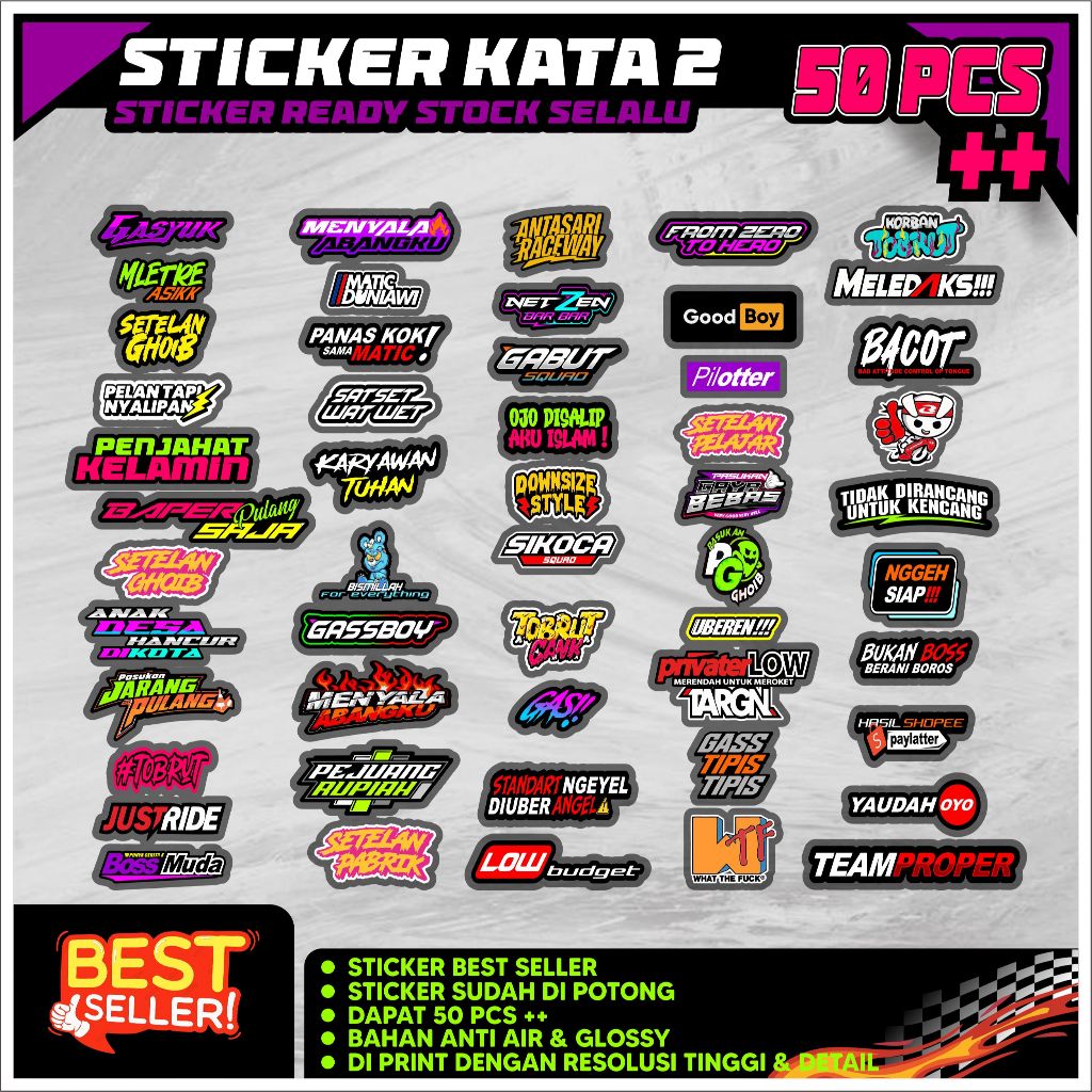 

Sticker kata kata viral 50 picis sudah di cutting anti air