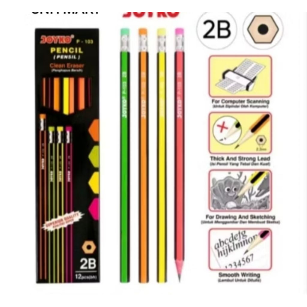 

[ 1 lUSIN ] PENSIL 2B JOYKO | PENSIL 2B JOYKO P-103 | PENSIL+PENGHAPUS