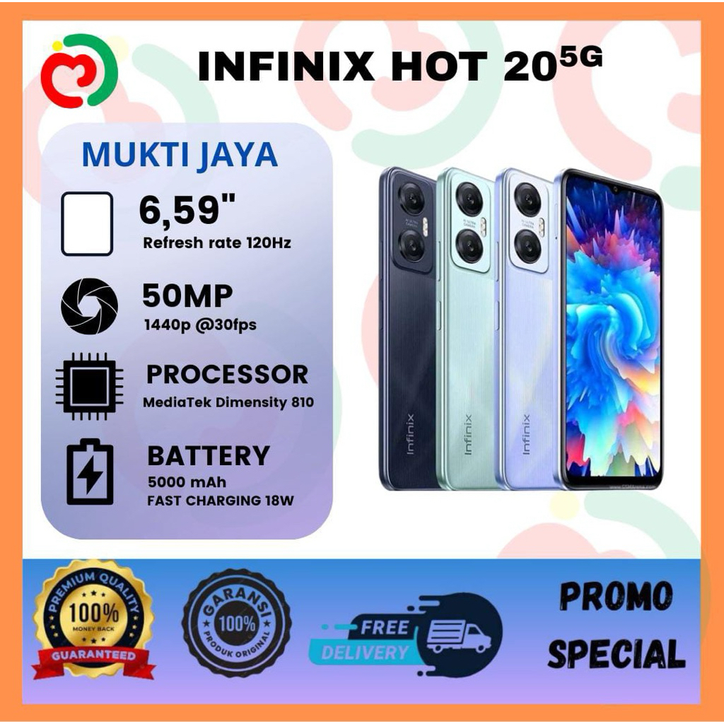 INFINIX Hot 20 5G NFC 4/128GB ( +3GB Extended Ram ) Garansi Resmi Infinix