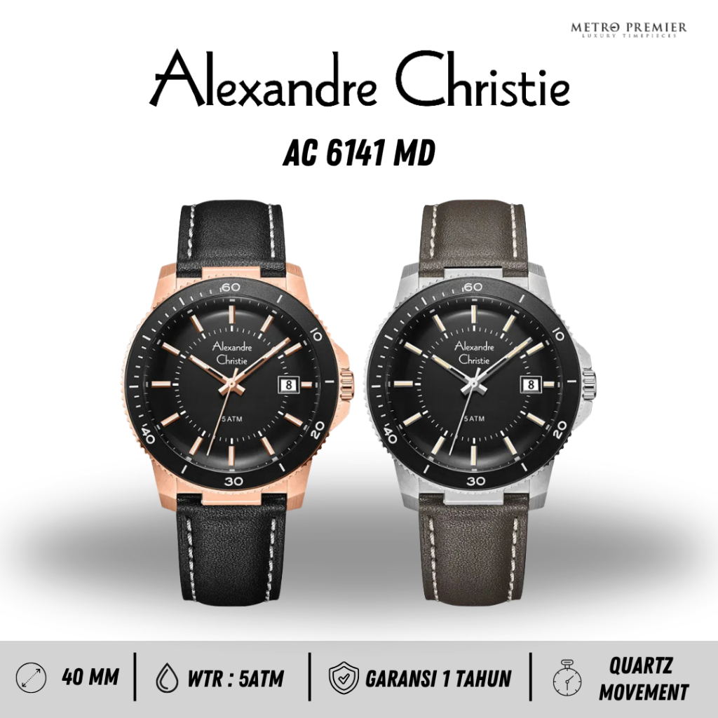 Jam Tangan Alexandre Christie Pria AC 6141 AC6141 MD Analog Leather Strap Original & Garansi Resmi 1